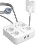 LENCENT EU Plug Power Strip  with 4 AC + 3 USB + 1 Type C 2M/3M Braided Cable 700J Surge Protection Socket with Switch for Home