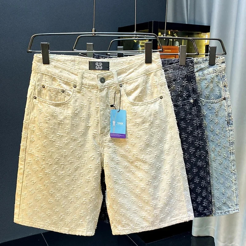 Workwear Pants, Washed Denim Shorts, Men's Denim Shorts, Designer High Street Fashion Loose Fit Fir Straight Leg Men's Shorts