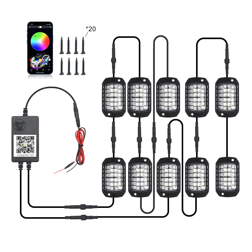 3D Lens Chassis Undergolw Light Remote App Control 12V For Jeep Off-Road 4x4 Truck UTV SUV ATV RZR Car Rock Decorative Lights
