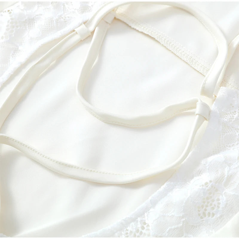 White Satin Women's Mini Dress Backless Patchwork Lace-up Sleeveless Dresses 2026 Fashion Summer Party Evening Elegant Vestidos