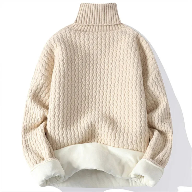 New Winter Fleece Turtleneck Sweater Men Warm Knit Pullovers Mens Casual Knitted Sweaters Solid Color Turtleneck Knitwear Man