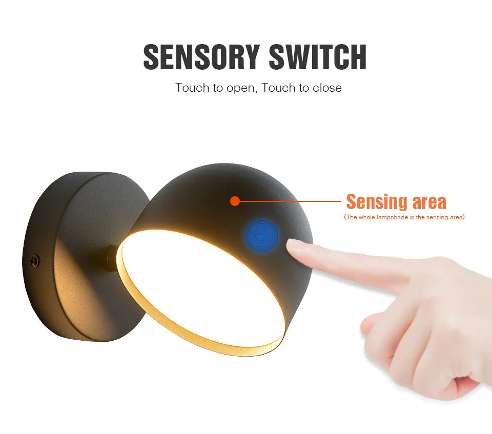 LED Indoor Wall Lamp Touch Dimming Wall Light 350° Rotatable Black White Lamp Hotel Aisle Bedroom Bedside Reading Wall Sconce