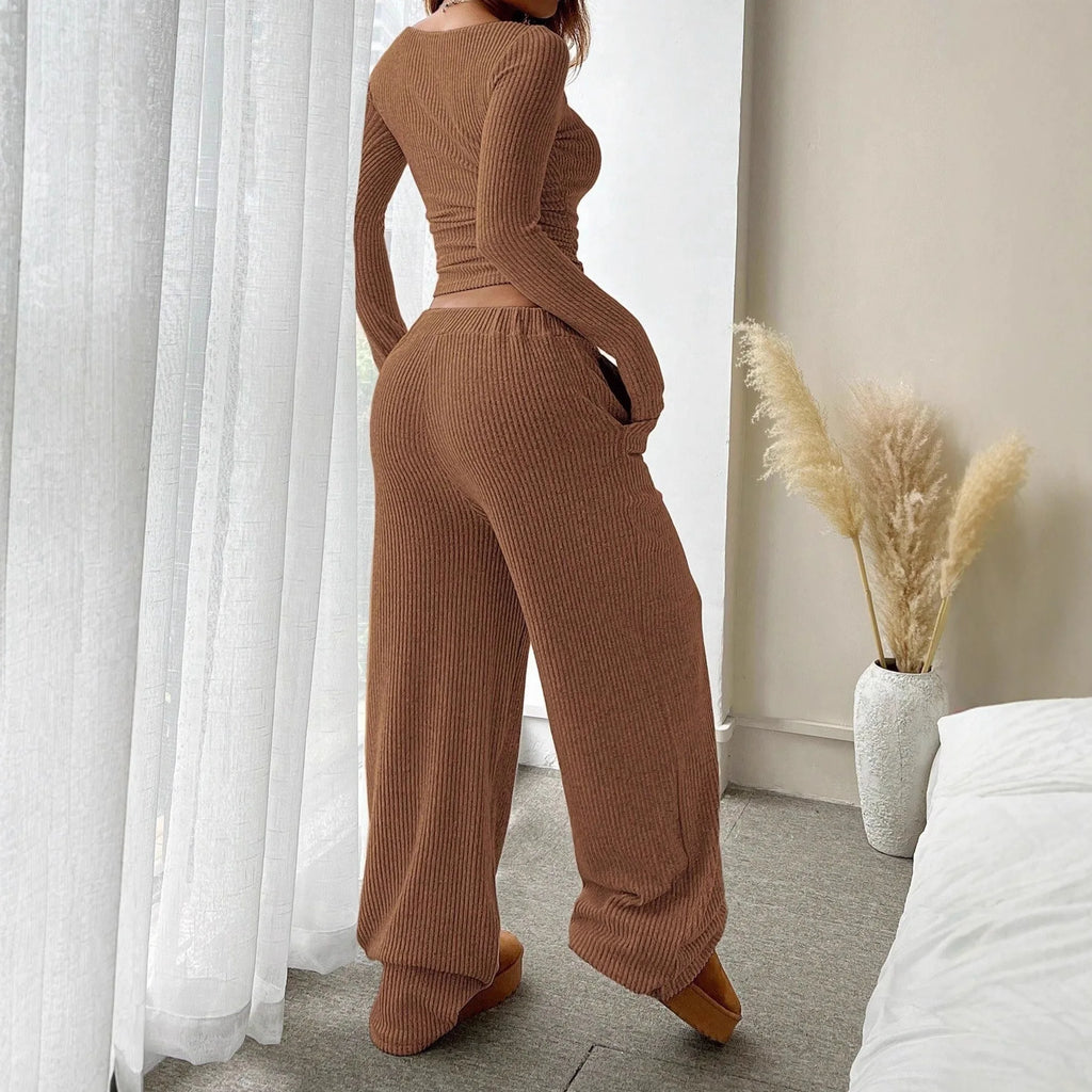 Casual Workout Two Piece Sets Woman Outfits Crop Long Sleeves Tops Long Pants Tracksuit Suit Summer And Fall 2026 New Lounge Set