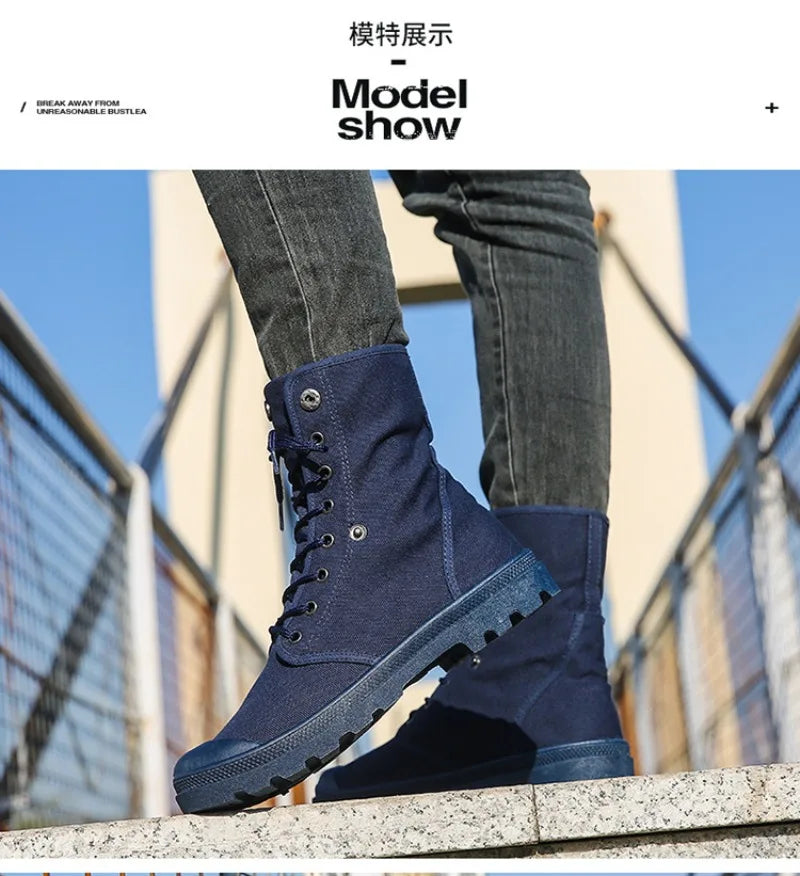 Men's Casual Boots Fashion High-top Canvas Shoes Classics Breathable Sneakers for Men Outdoor Non Slip Hiking Boots Botas Hombre