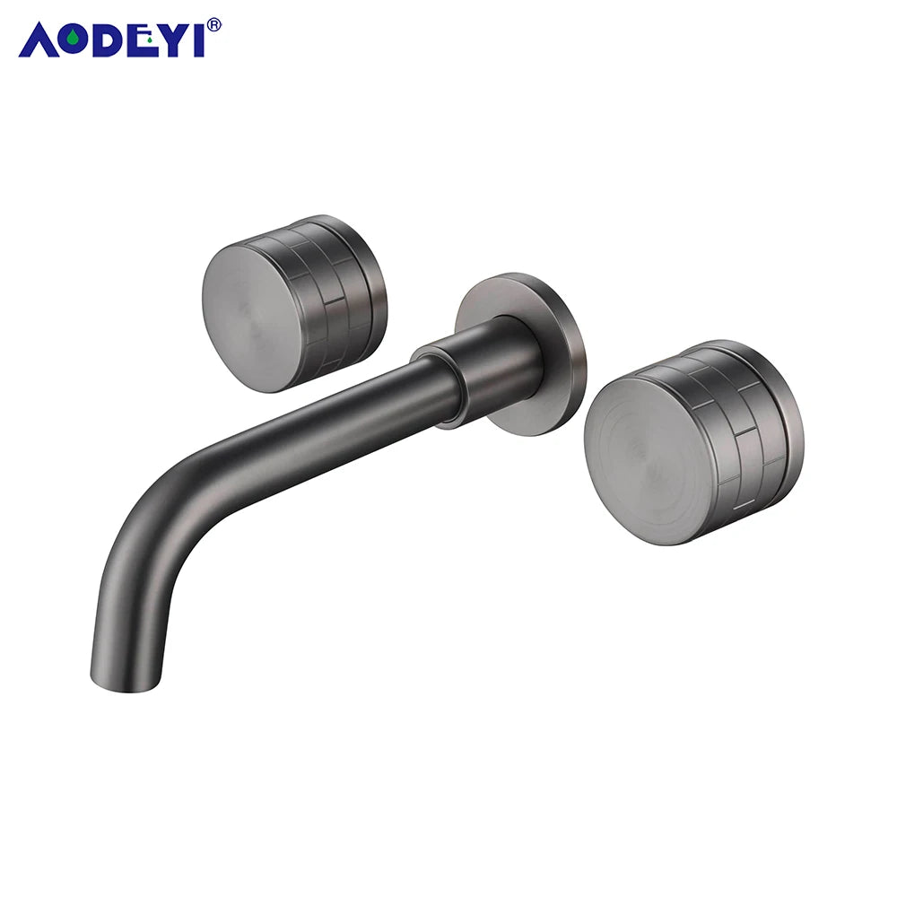 Black Bathroom Faucet Brass Double Lever Wall Mounted Sink Faucets Hot Cold Water Polished Taps Basin Mixer Brushed Gold Tap Set