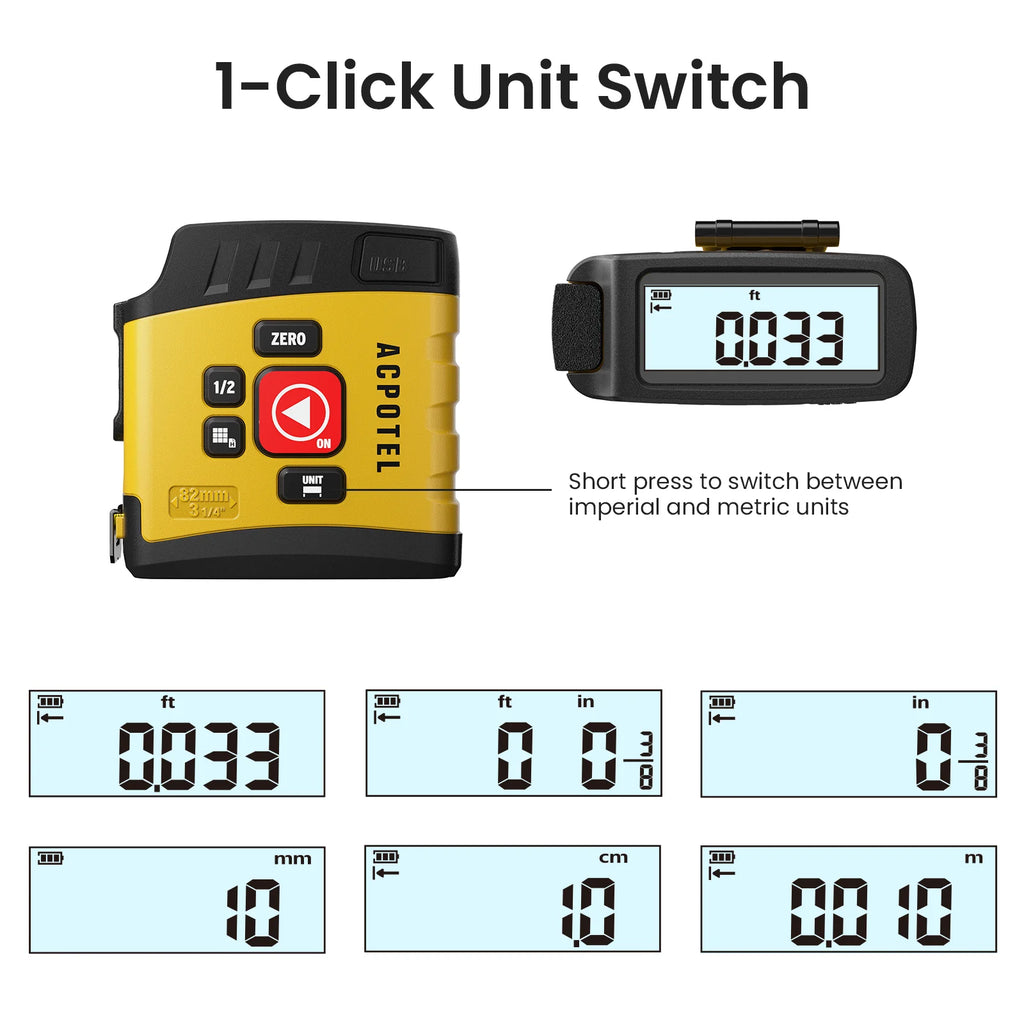 MiLESEEY  2-in-1Digital Reading Tape measure DT20 5m Rechargeable Measurement Tool, for Distance/Area/Volume