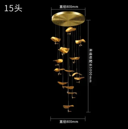 Mid century Stair Lotus light Luxury vintage lampshade Duplex Building Bedroom Living Room Tea Room Art  coffee bar lighting