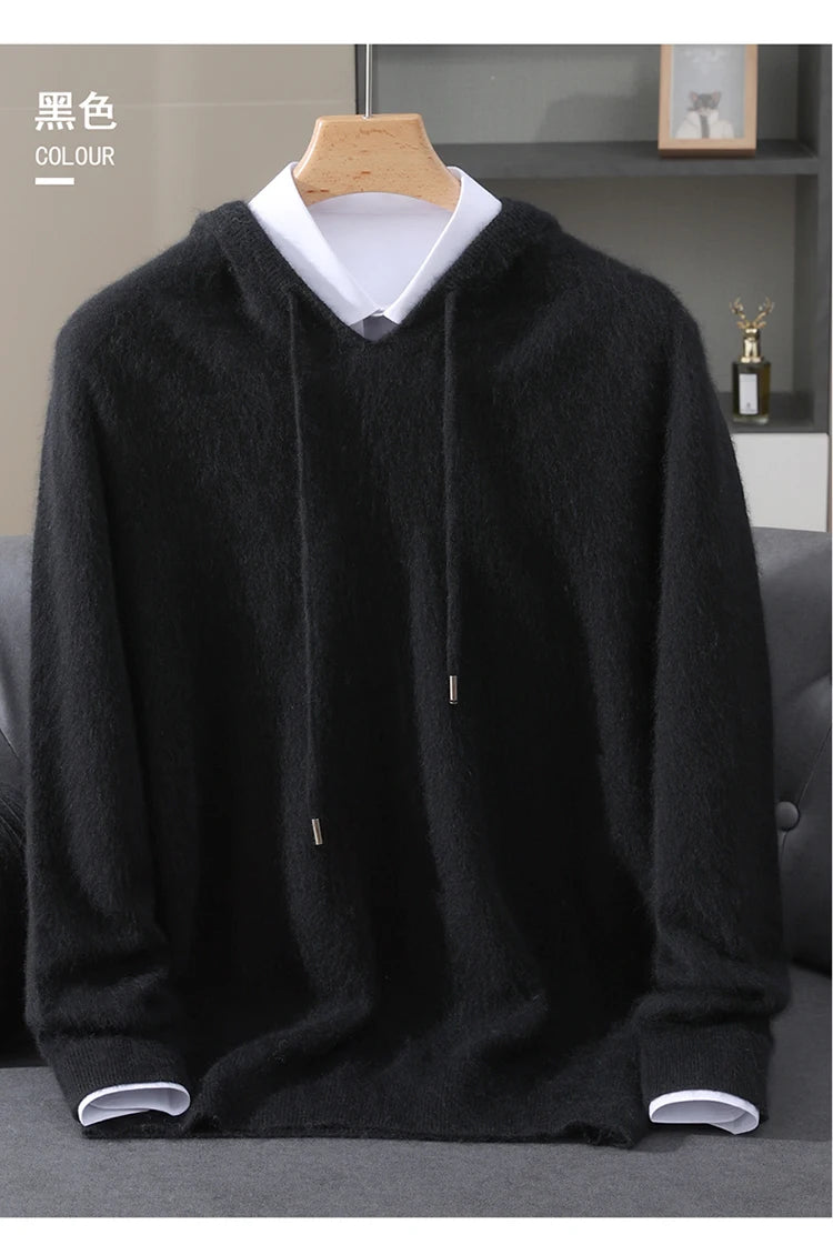 LHZSYY 100% Pure Mink Cashmere Hooded Sweater Men's Hooded Knitted Pullover Business Casual Loose Hoodie Autumn Bottoming Shirt