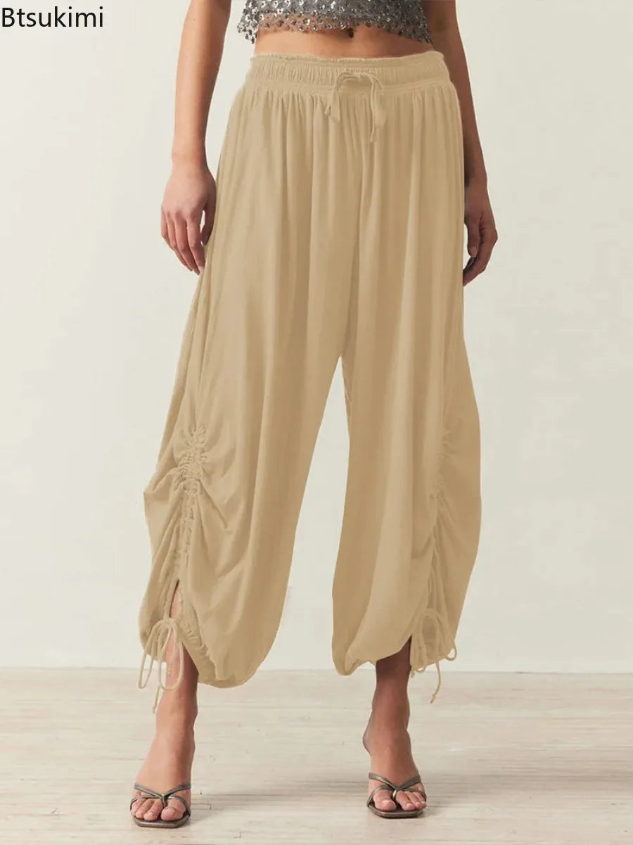 2026 New Drawstring Lantern Pants Women's Casual High Waist Loose Trousers Spring Summer Fashion Streetwear Female Joggers Pants