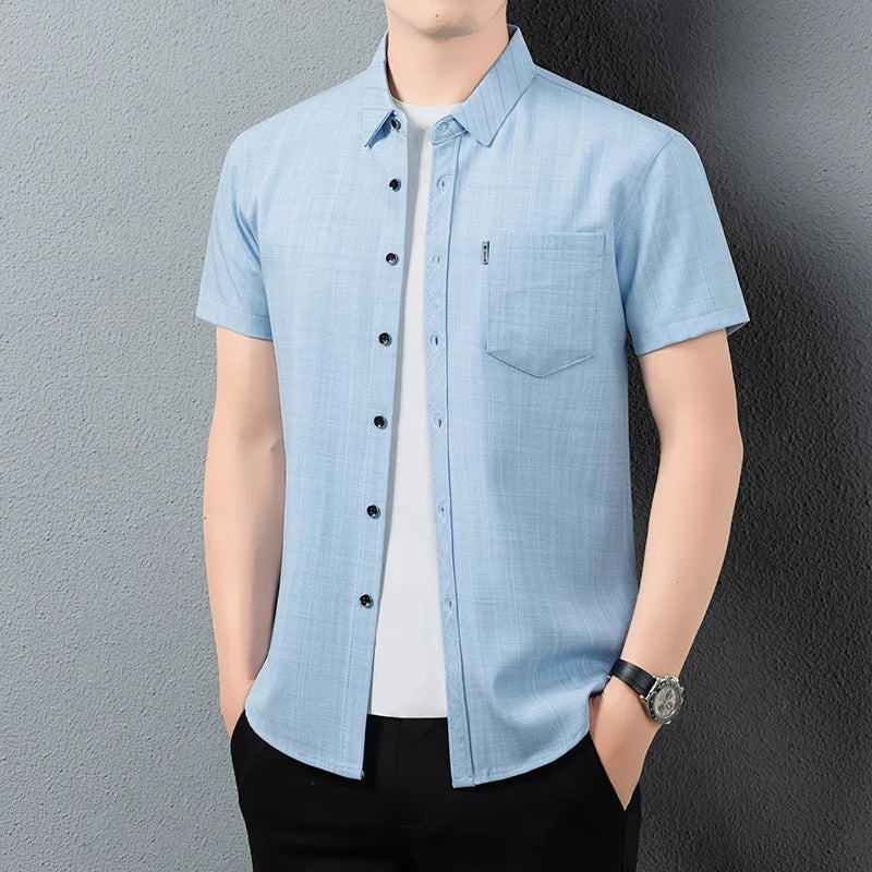 Men Casual Short Sleeve Shirt Anti Wrinkle Quick Dry Comfortable Fabric Business Daily Outdoor Travel Work Wear Blouse