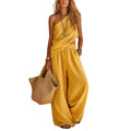 Cotton Linen 2 Piece Sets , One Shoulder Sleeveless Wrinkle Resistant Top Wide Leg Pants , Summer Vacation Lounge Outfits