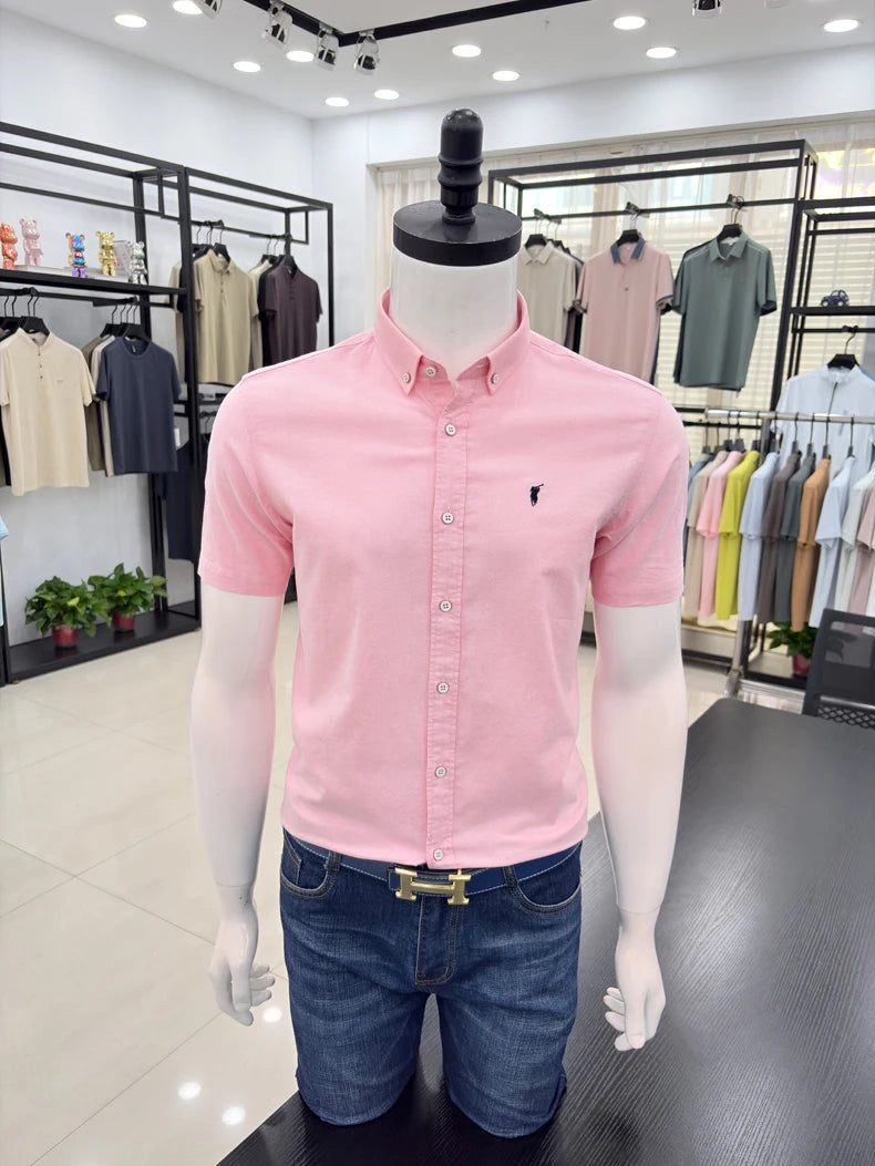 100% cotton short sleeve shirt summer classic solid color luxury brand Paul embroidery fashion business golf casual men's wear