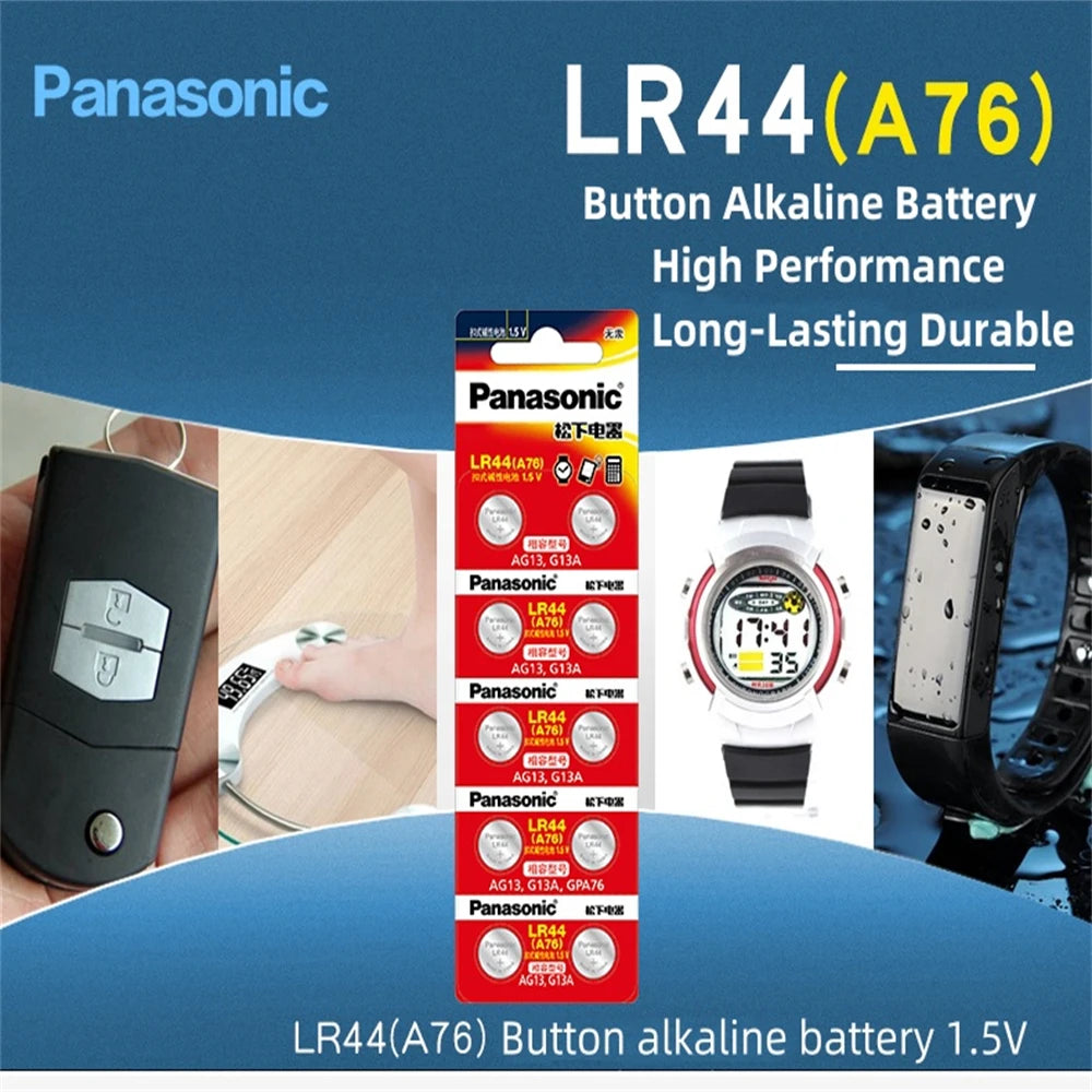 Original Panasonic 1.5V LR44 AG13 175mAh Button Cell Battery 357 SR44 LR1154 Button Batteries For Watch Calculator Coin Cell Toy