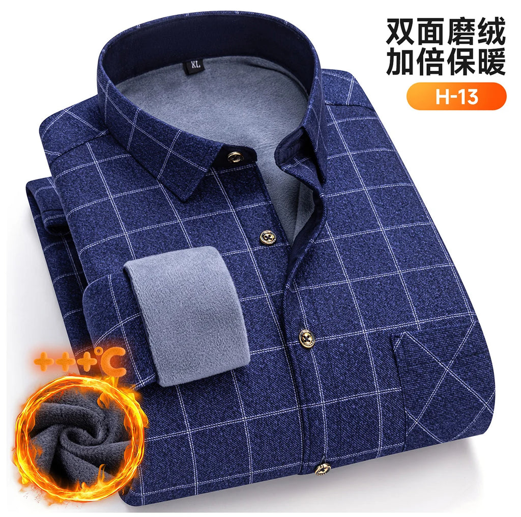 Autumn Winter New Fleece Plaid Shirt For Men Business Thickened Warm Double-sided Fleece Casual Non-ironing Fashion Check Shirts
