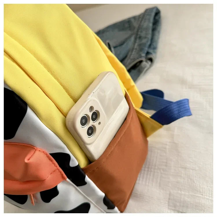 Cartoon Fashionable and Casual Women's Backpack Cute Cow Print Backpack Soft and Durable Fabric Backpack Suitable for Daily Use