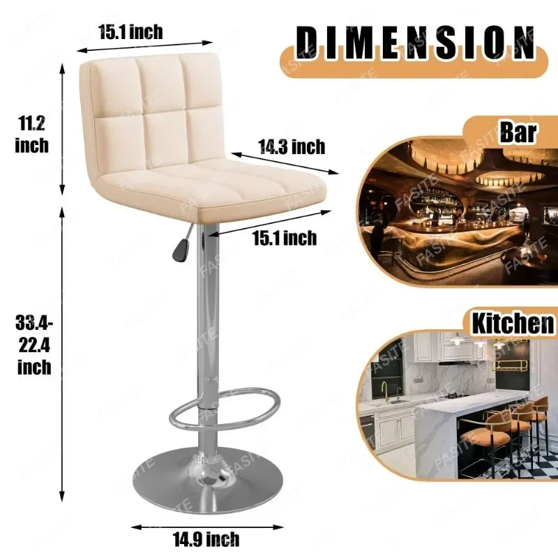 Nordic Modern Square PU Leather Swivel Adjustable Bar Stool, Set Of 2, Bar Stool For Kitchen Counter,Gray