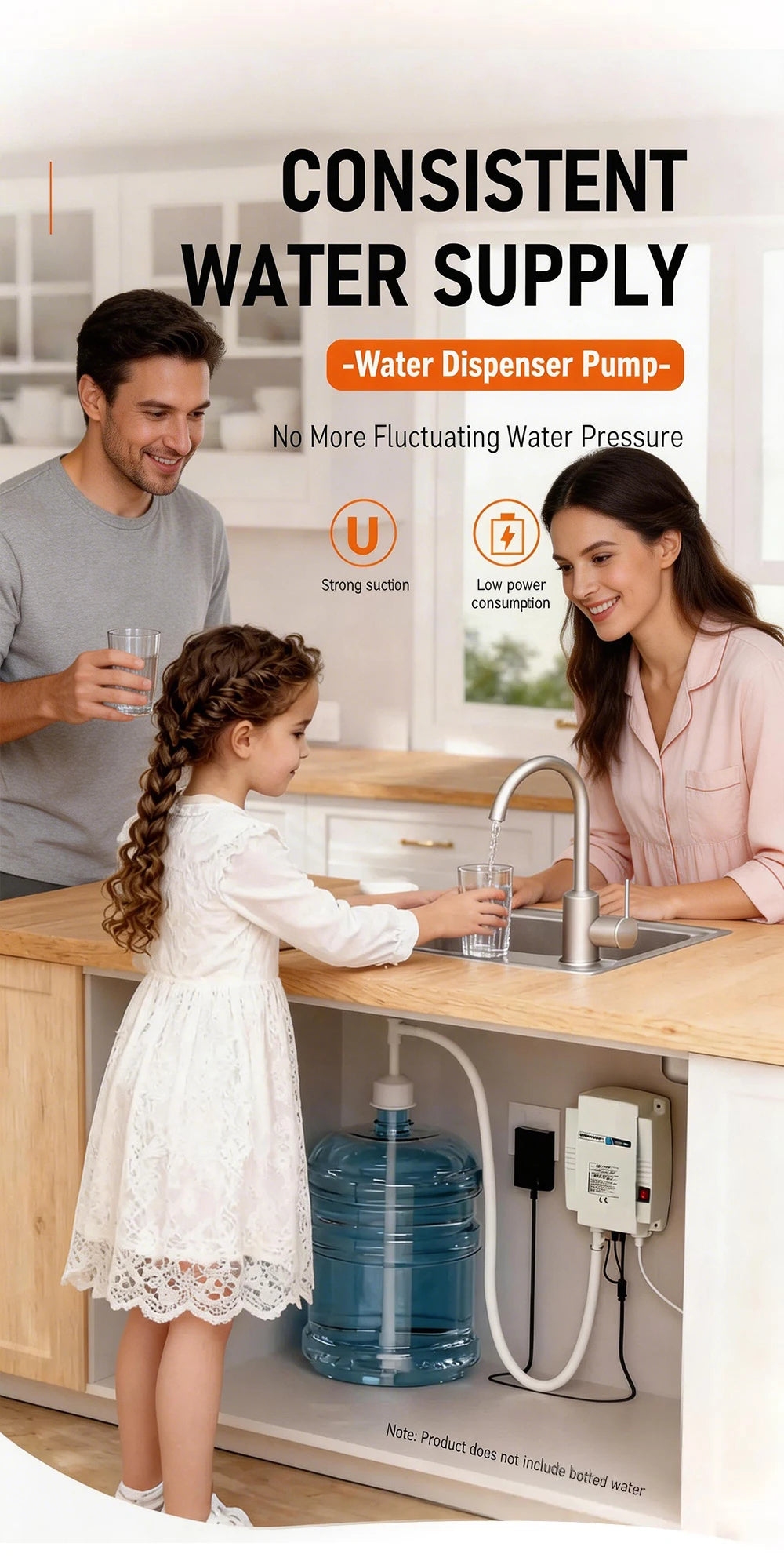 Automatic Bottled Water Pump 3.8L/min Flow Under Sink Electric Drinking Water Dispenser System for Home Self Priming Water Pump