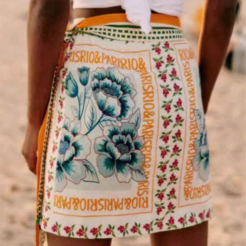 Summer New Fashion Women's Vintage Short Skirts Printed Retro Vacation Style Covering Casual Sexy Elegant Half Skirt Clothing
