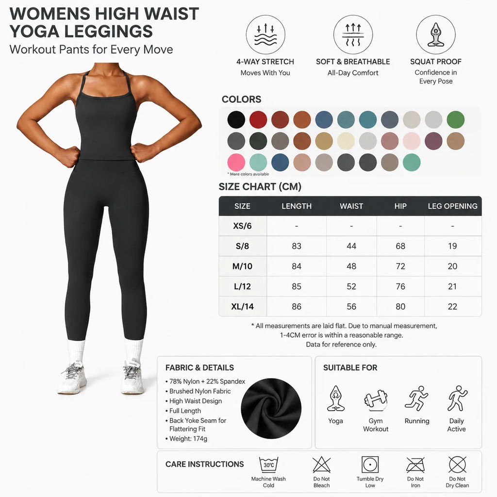 Women's High Waist Yoga Leggings Workout Pants Nylon Spandex Solid Gym Fitness Activewear