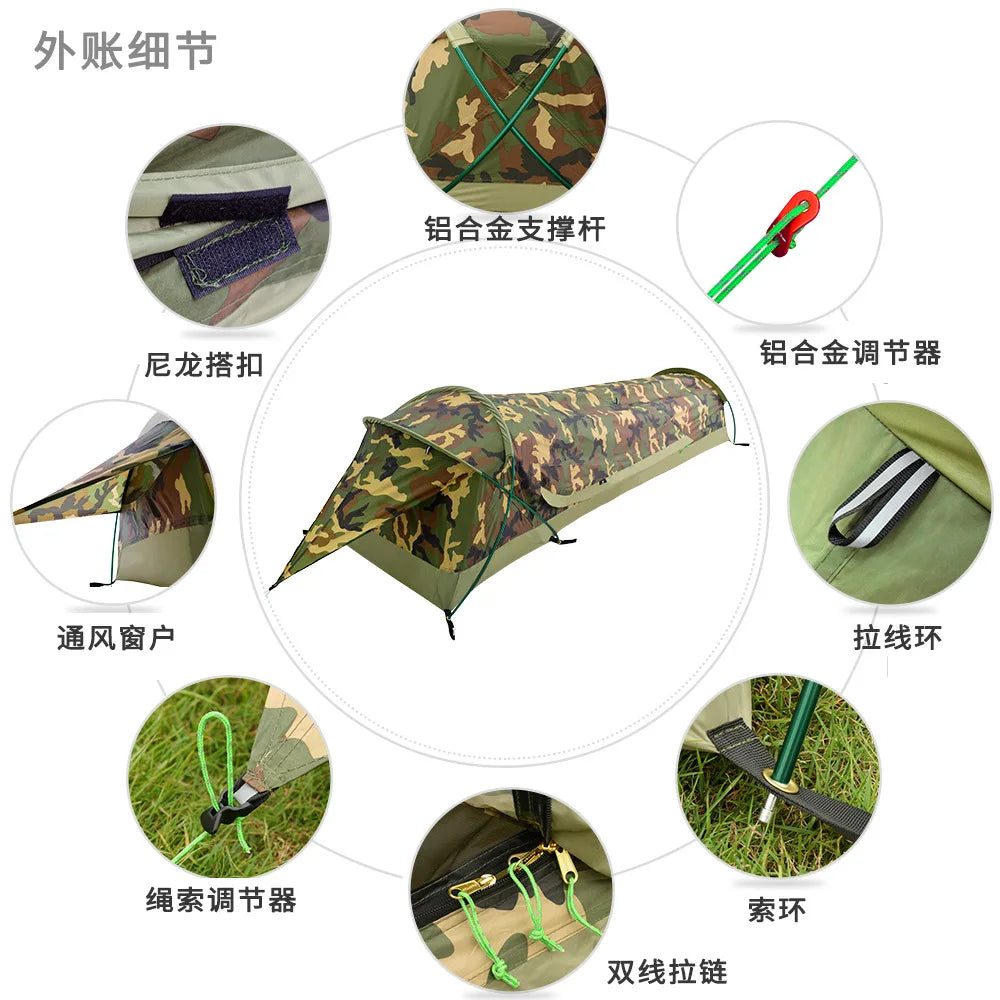 Ultralight Camping Tent Rainproof Singe Person Tent 225x75cm Mini Tunnel Tent