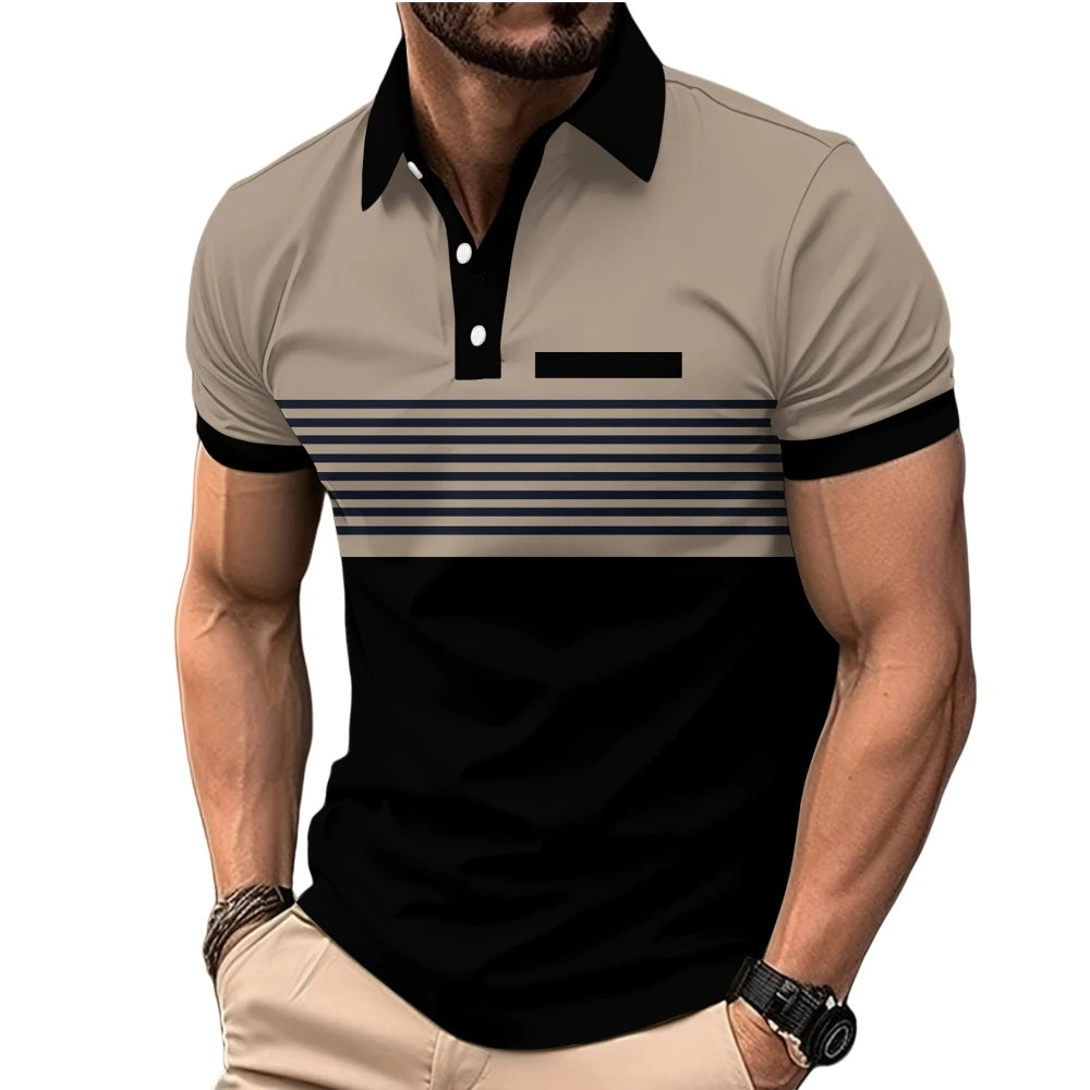 Summer T Shirts for Men 2024 Short Sleeve Men's Clothing Collar 3D Printing Plain Shirt Striped Polo Tees Fashion Pullover Tops