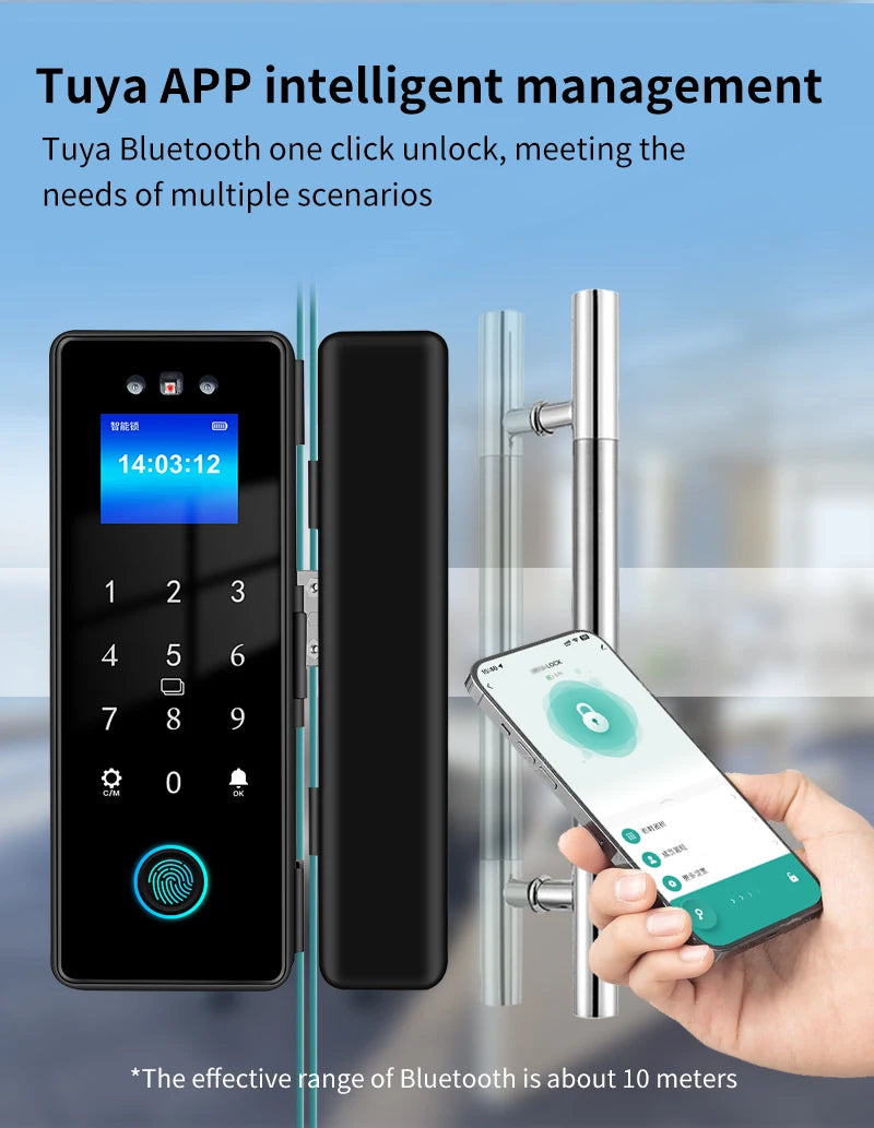 WIFI 3D Face Smart Lock for Glass Door with Camera Fingerprint Face Recognize Card Password Biometric Key App Unlock