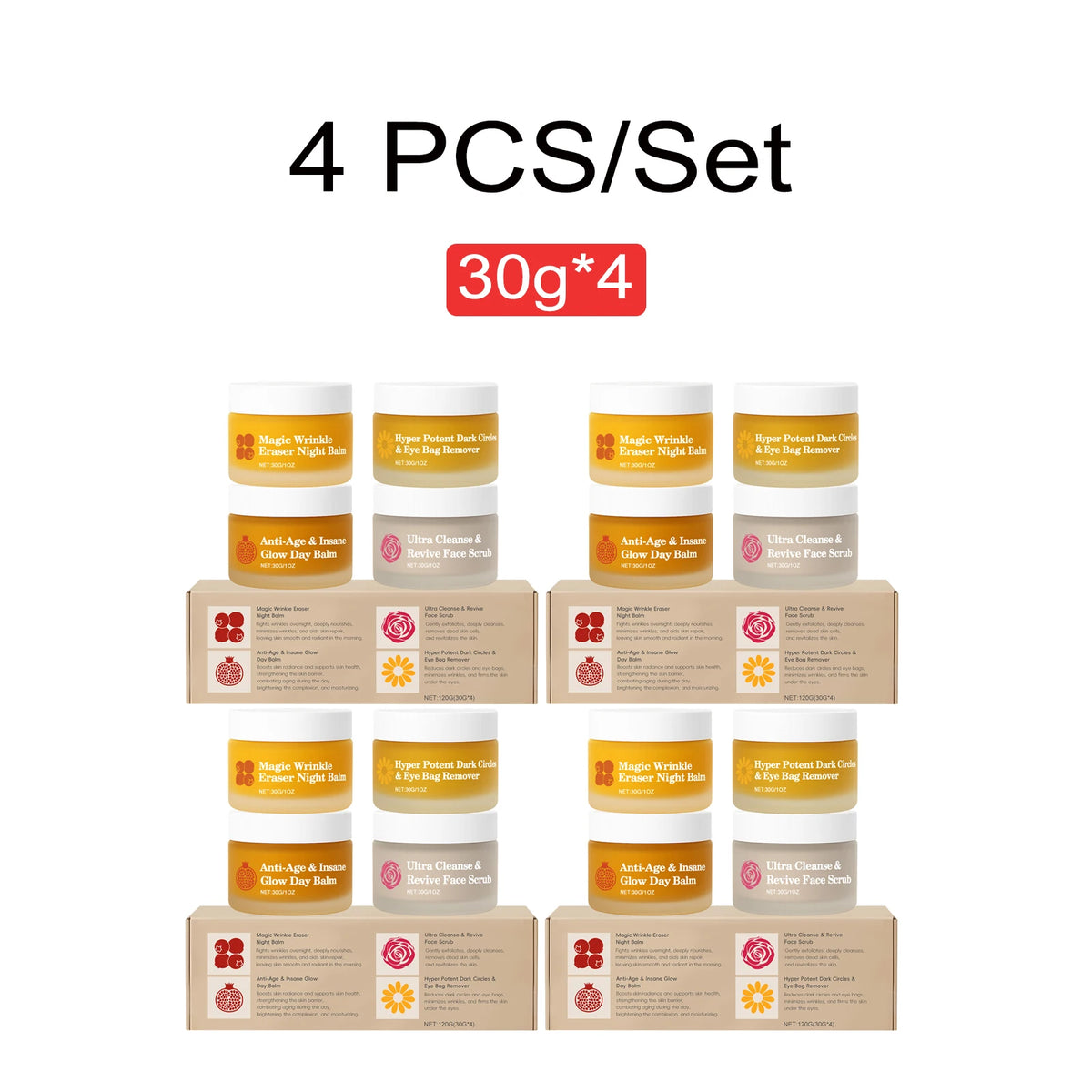 Day Night Skincare Set 30gx4 Moisturizing Repair Skin Barrier Brightening Facial Skins Multi Functional Skincare Eye Face Care