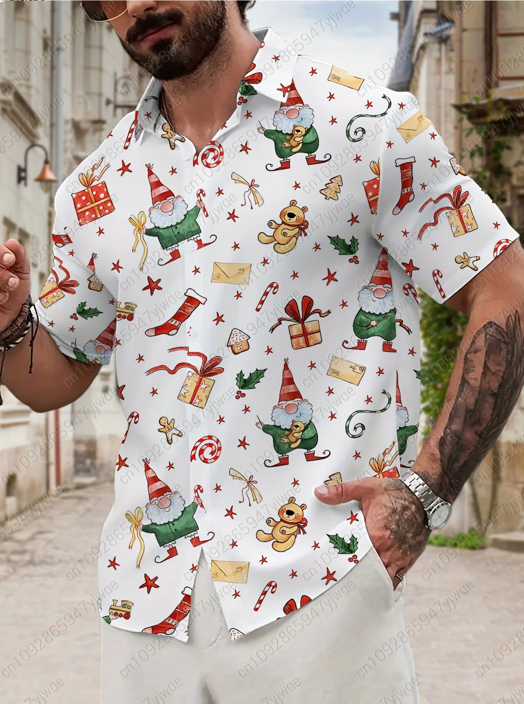 Christmas Santa Claus mens Graphic Print Short Sleeve Lapel Shirt Men's Casual Button-Down Shirts For Summer Daily Wear shirts