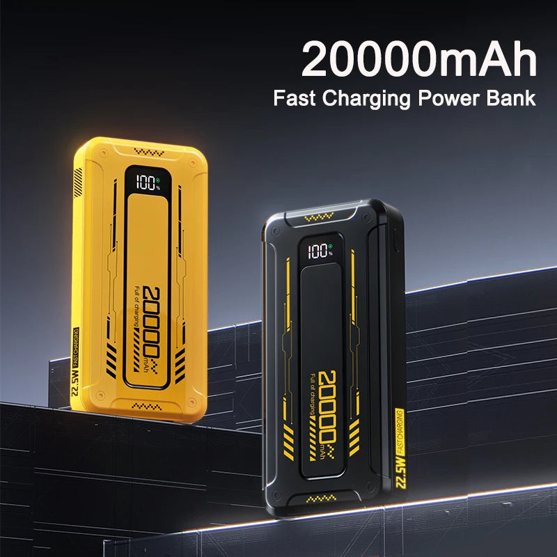 20000mAh Large Capacity Power Bank 22.5W Fast Charging Powerbank With Cables Digital Display Portable External Battery Charger