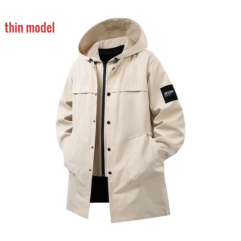 Big Size 9XL Men's Long Trench Coat Hood Fleece Thick Windbreaker Male Autumn Winter Lightweight Plus Large Oversize Hat Zipper