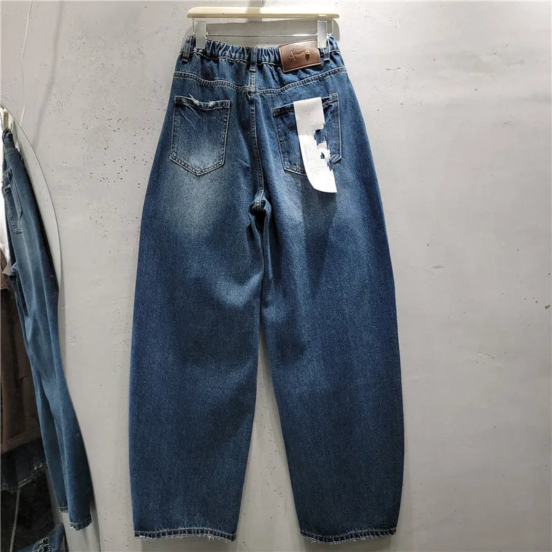 2026 New Autumn Bootcut Jeans for Women All-match High Waist Faux Two-piece Patchwork Floor-length Straight Casual Denim Pants