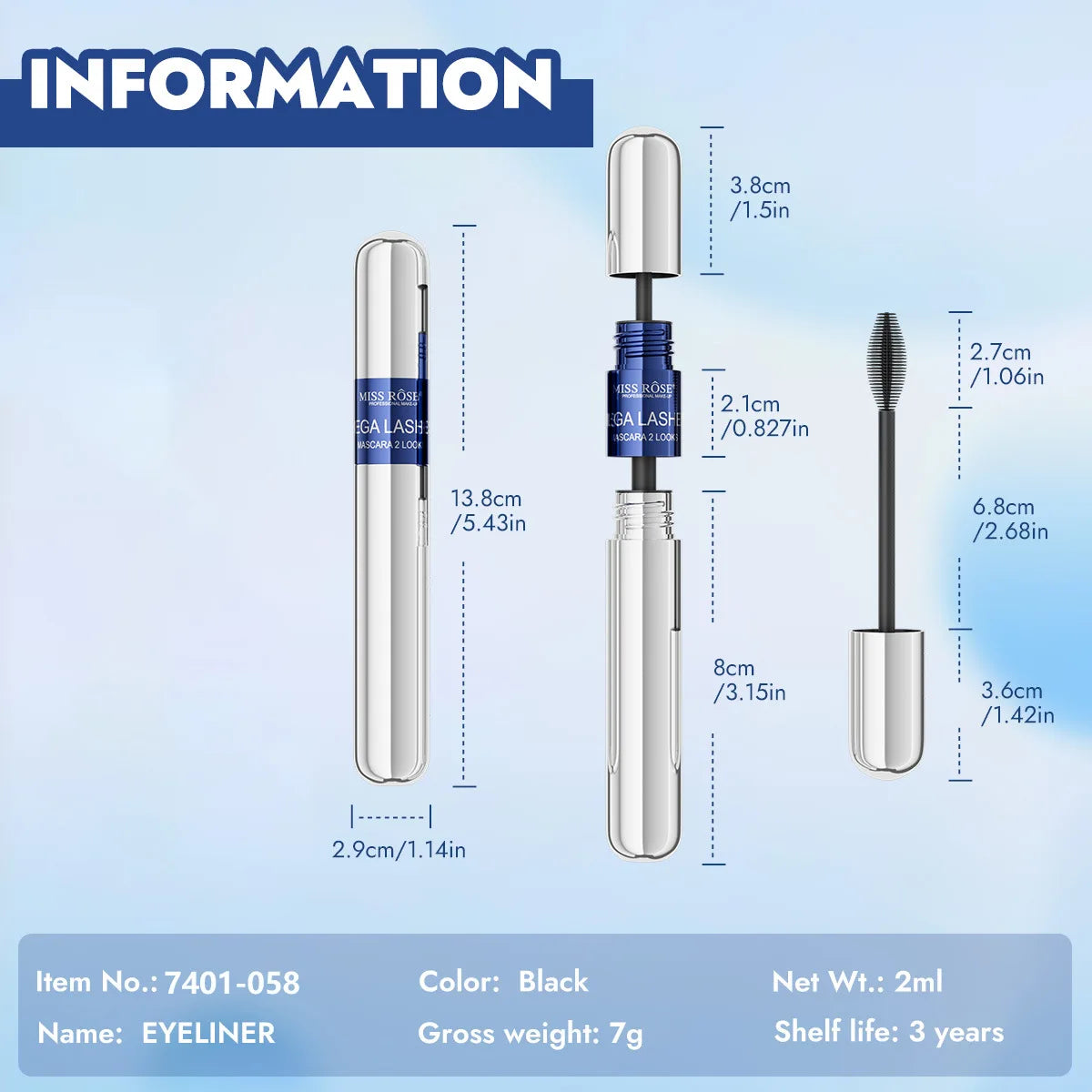 MISS ROSE Black Mascara Set, Big Brush Head Volumizing Lengthening Curling Mascara,Waterproof Eyelash Primer Eye Makeup Cosmetic