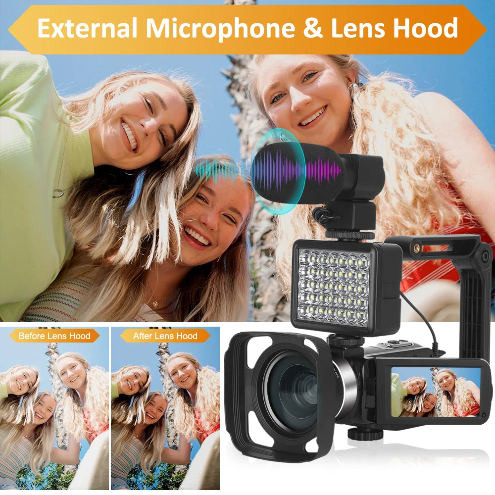 Full 4K Camcorder 18X 48MP Digital Camera Livestream Webcam UHD Vlog Video Recorder Wide Angel Macro Lens Photography Cameras