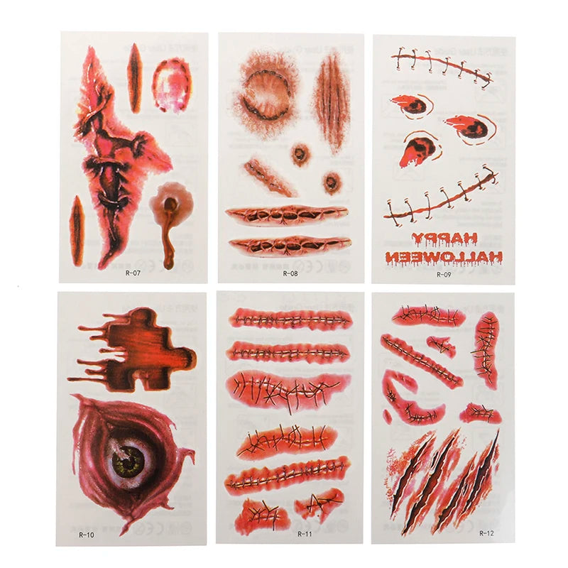 30 PCS Halloween Party Waterproof Temporary Tattoos Stickers For Women Men 3D Reality Vampire Blood Scar Design Tattoo Stickers