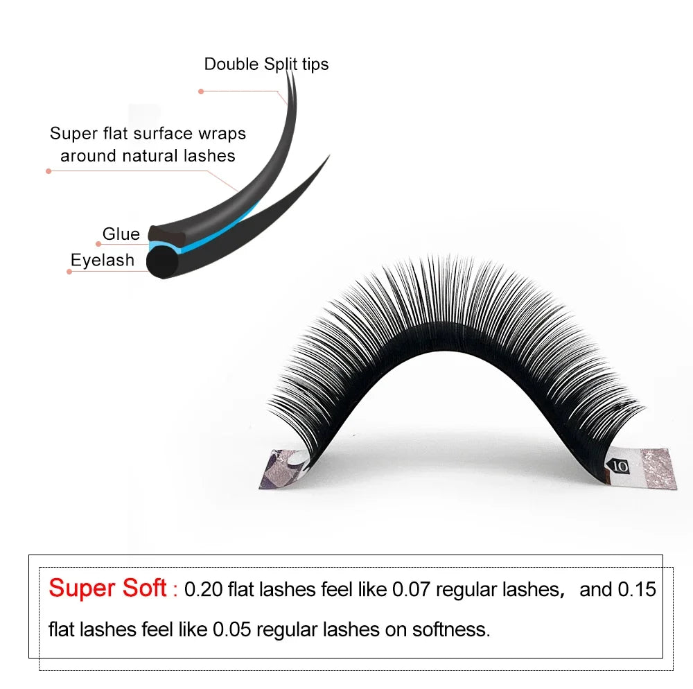 Yelix Flat Ellipse Eyelashes Split Tips Lashes 0.15mm 0.20mm Black Color False Eyelashes Super Soft Natural Eyelash Extension