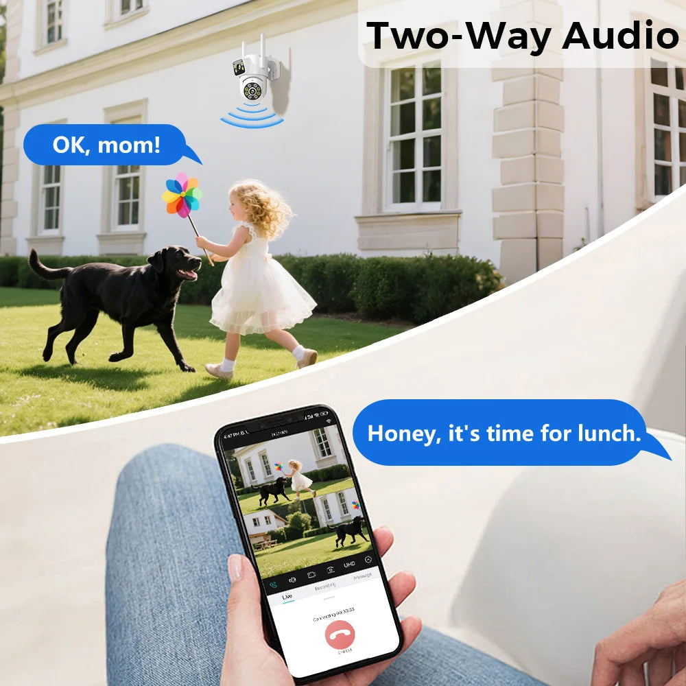 8MP WiFi Camera PTZ Dual Screens Auto Tracking Night Vision CCTV Surveillance Camera Outdoor 4MP Security IP Camera icsee