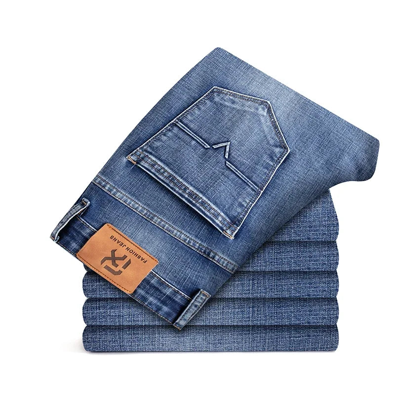 New Men's Slim Straight Elastic Jeans Fashion Business Casual Comfortable Soft Denim Trousers High Quality Mens Designer Clothes