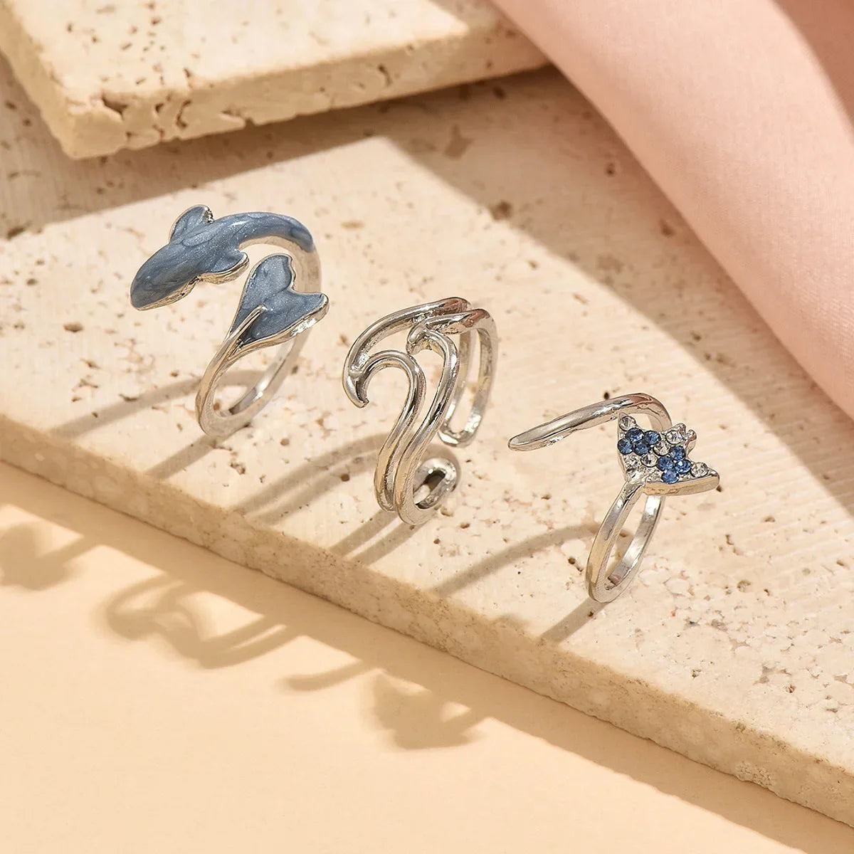3pcs Set New Fashion 925 Sterling Silver Cute Guppy Ring Stacking Finger Ring, Animals Adjustable Open Rings Birthday Gift