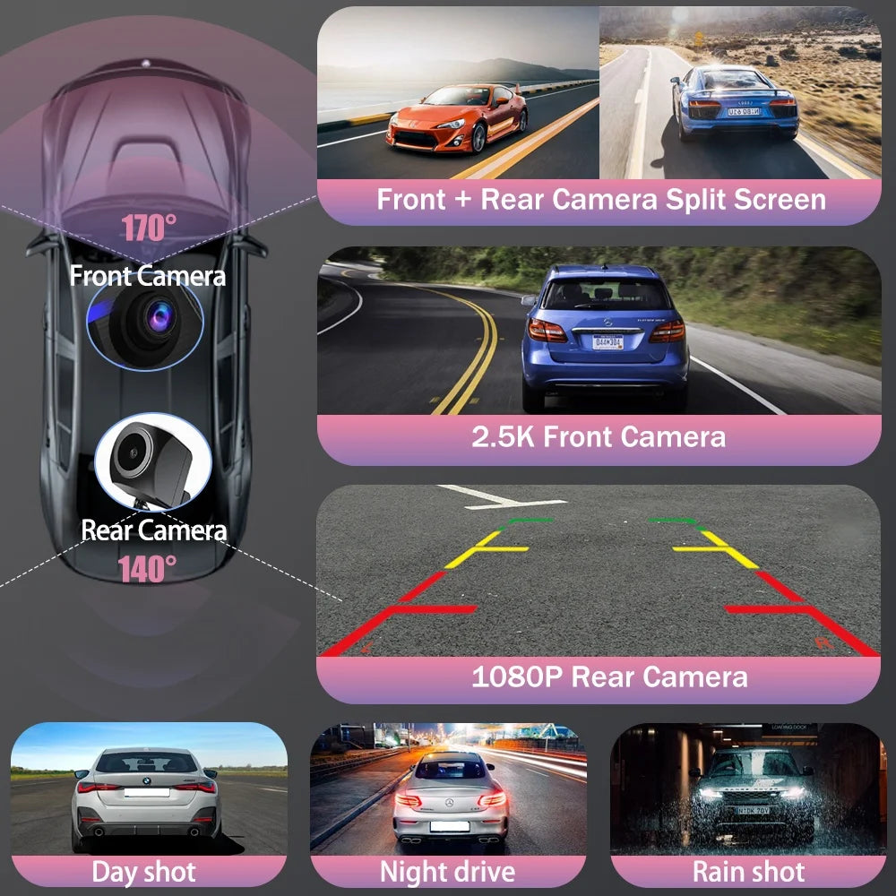 Aprilboy 10'' 4K Mirror Dash Cam Dual Camera with Wireless Carplay Android Auto Parking Assistance Loop Recording Navigation
