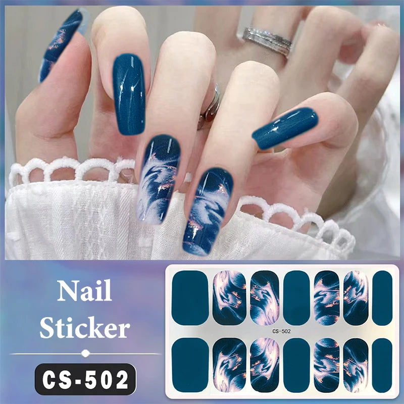 No Baking Lamp Waterproof Nail Wraps Full Cover Nail Stickers Firm And Not Easy To Fall Off 14 Nails/Set Multi Color Nail Patch