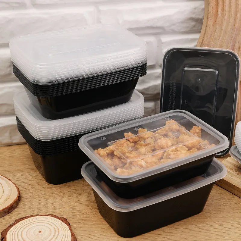 10/20x Food Storage Containers with Lids Meal Prep Containers Disposable Leakproof Black Lunch Bento Boxes Kitchen Tableware