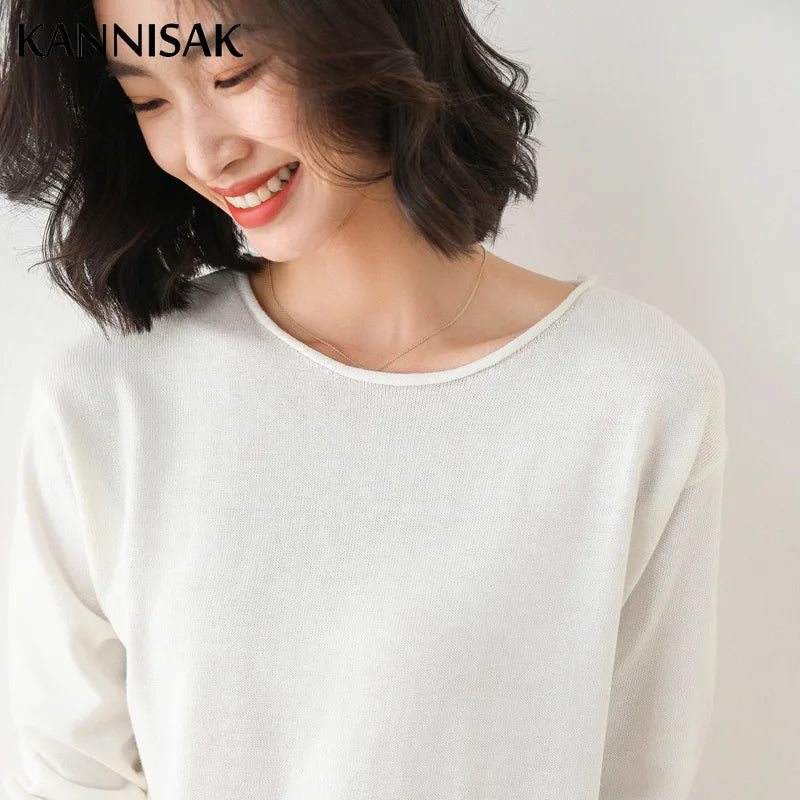 2025 Spring Autumn Womens Sweater Solid Knitwear Korean Loose Female Basic Casual Jumpers Stretch Pullover Sky Blue Pink Sweater
