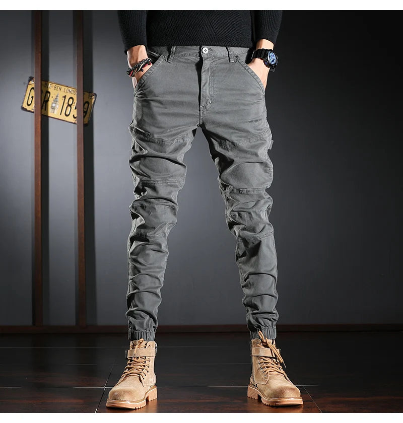 Streetwear Fashion Men Jeans Elastic Stretch Slim Fit Spliced Designer Casual Cargo Pants Hombre Hip Hop Joggers Men Overalls