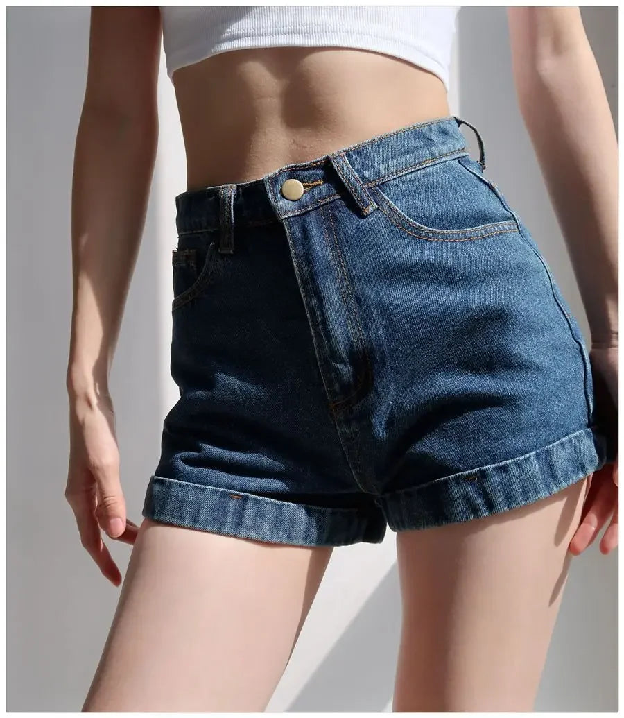 Basic Denim Shorts Women Sexy Skinny Vintage All-match High Waist Fashion Casual Streetwear Summer Chic Pure Temperament Females