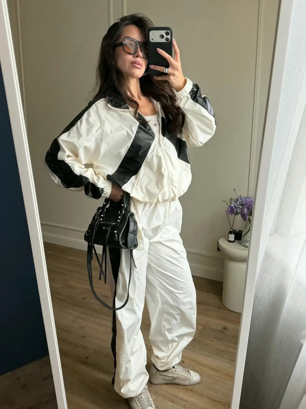 Lady'snavy Chevron Stripe Windbreaker Tracksuit Zip Cropped Jacket Contrast Trim Shorts 2026 Casual Sport Daily Jogging Street