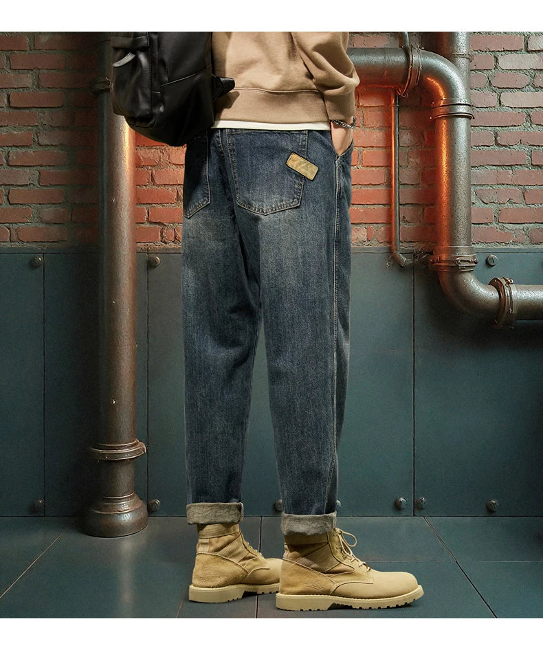 New Men's Loose Jeans Fashionable Outdoor Casual Harem Pants Retro Blue Baggy Street Hip-hop Work Pants