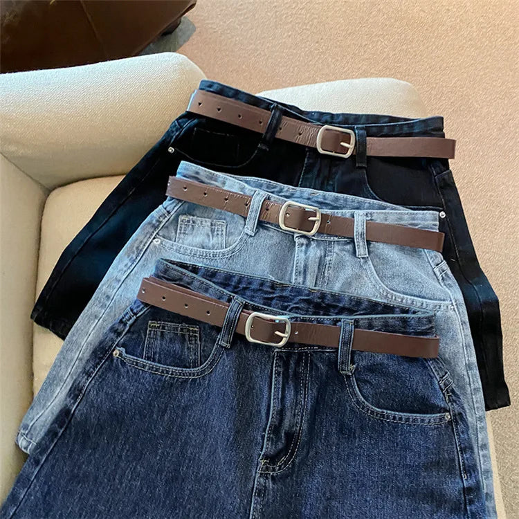 Women High Waist Denim Shorts Summer Chic Streetwear Female Casual Wide Leg Short Pants Solid Color Lady Loose Straight Shorts
