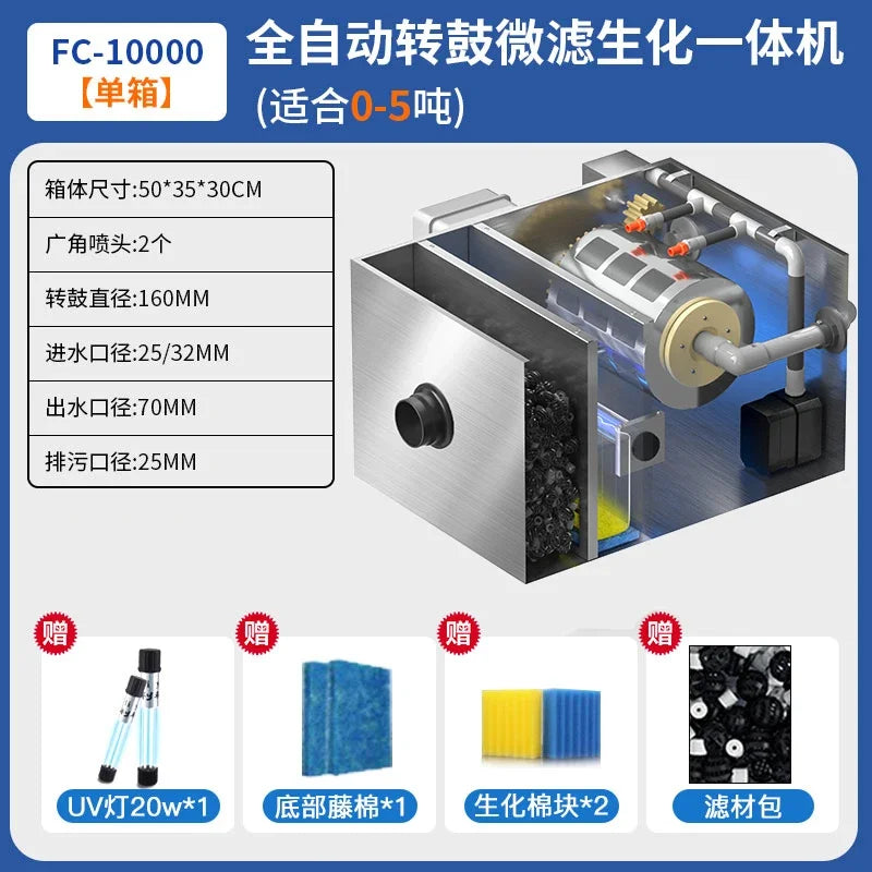Stainless steel fish pond filter water circulation system silent backwash drum micro filter  A61