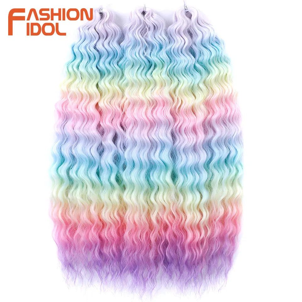 FASHION IDOL 24 Inch 300g Ariel Hair Synthetic Crochet Curly Hair Water Wave Braid Hair Ombre Blonde Braiding Hair Extensions