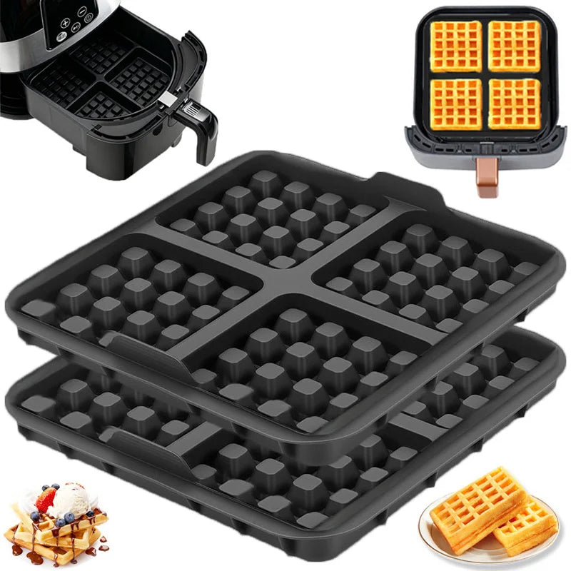 Square Waffle Maker Mold for Air Fryer, Non-Stick Baking Tray Compatible with 4-7QT,for Belgian Waffles,Pancakes,Dishwasher Safe